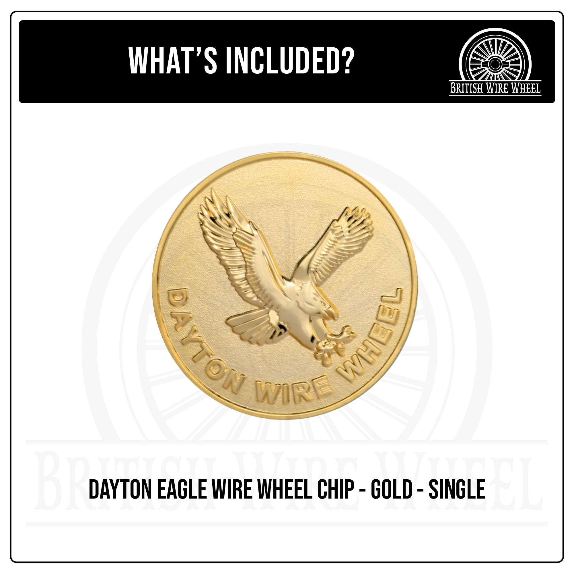 Dayton Eagle Gold 3D metalowy emblemat do kół (pojedynczy) | 24-karatowy potrójnie pozłacany solidny metalowy emblemat koła, 5,71 cm, dla lowriderów z wyciętymi lub wpuszczanymi