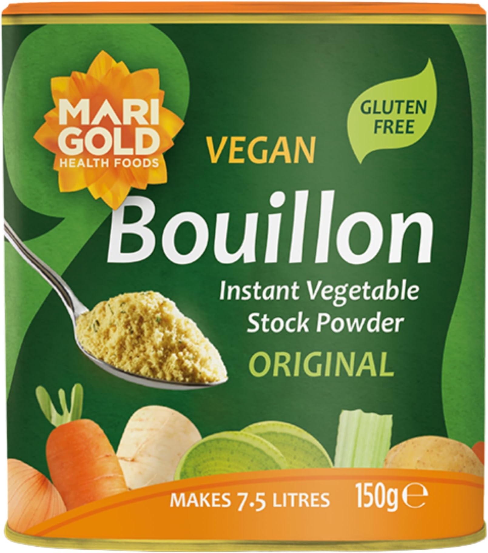 Marigold Vegetable Bouillon Powder 150g – Instant Vegan Stock powder, Natural Ingredients, No Artificial Additives – Ideal for Soups, Stews & Sauces