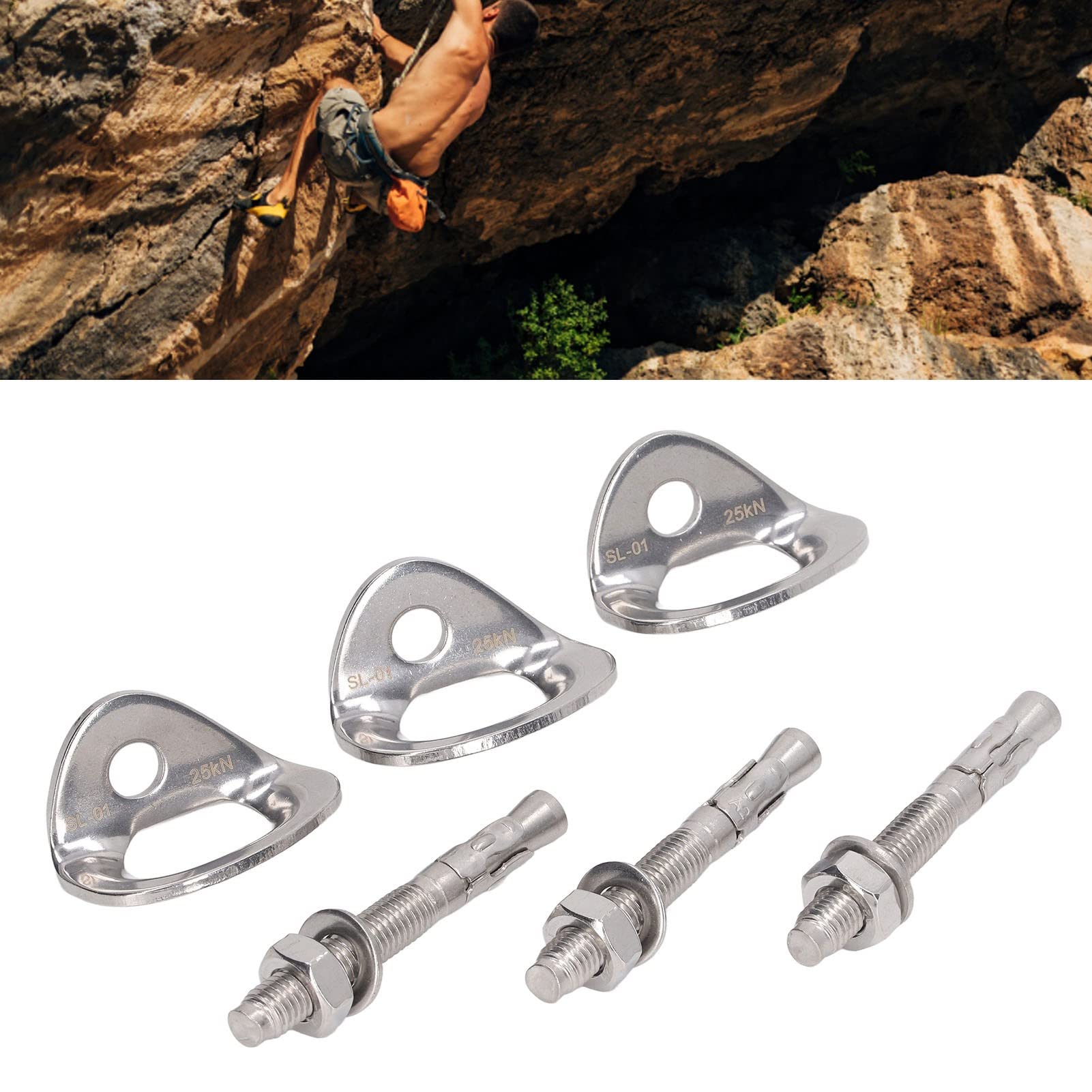 3 Paar Edelstahl-Bolzenaufhänger, Kletterankeraufhänger Für Outdoor-Kletter- Und Ankermontageausrüstung