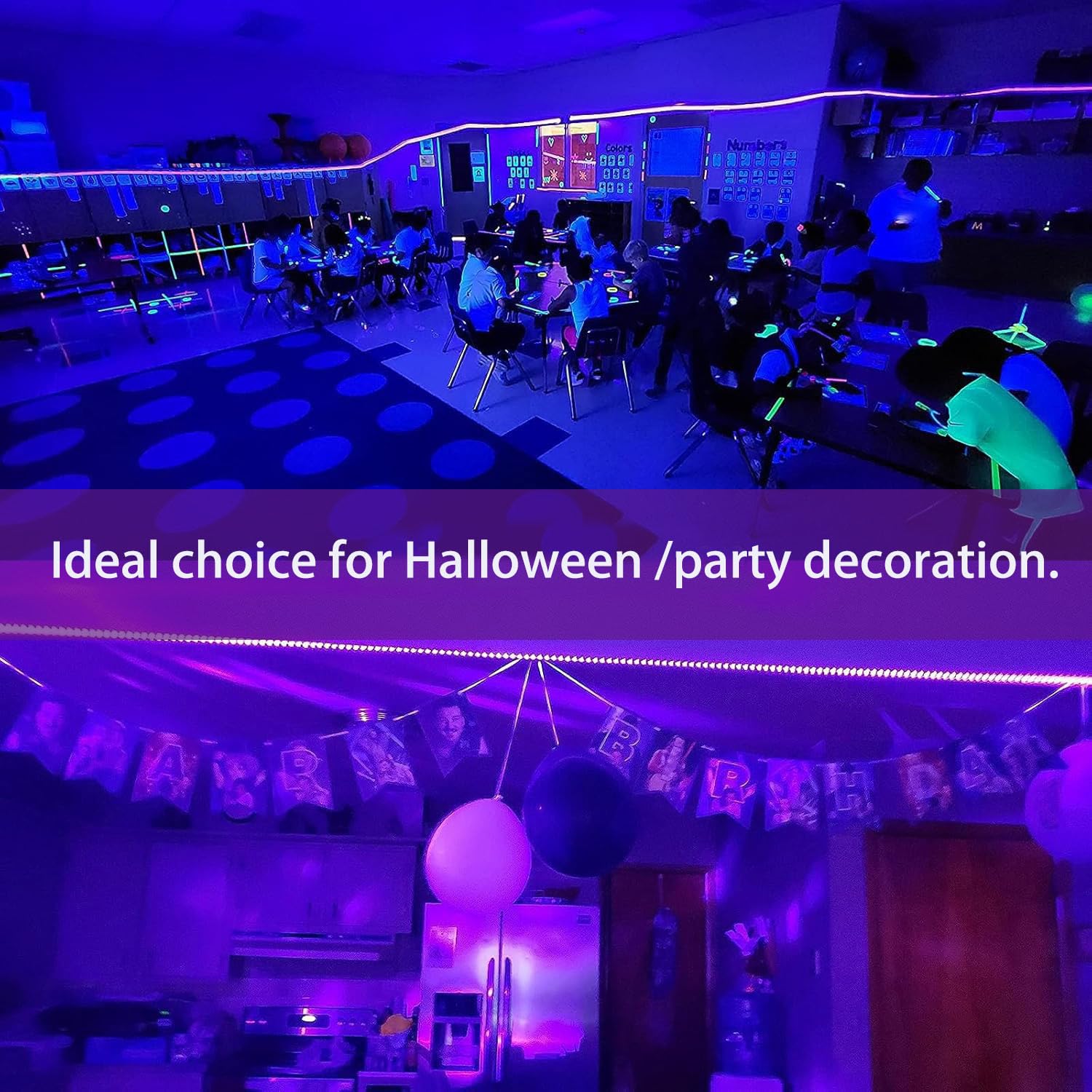 Eleganted 16.4FT LED Black Light Strip with Battery Box,USB Blacklight led Strip 395-405nm,UV Strip Lights for Glow Party, Indoor Birthday Halloween Party, Body Paint Non-Waterproof