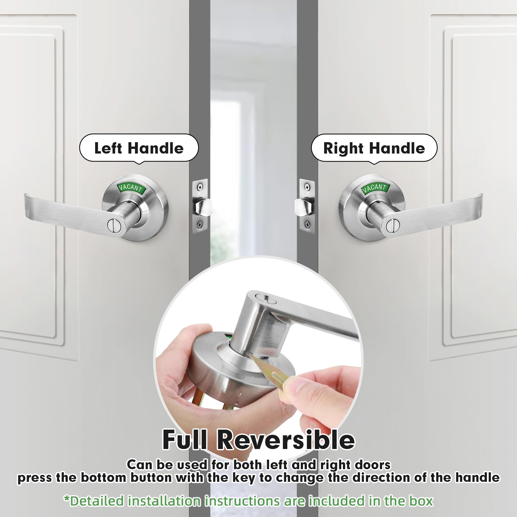 Malimali Manija de puerta comercial con letrero ocupado, manija de puerta de baño con cerradura, manija de puerta de privacidad de acero inoxidable, cerradura de palanca de puerta para baño, baño