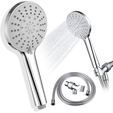 Brushed Stainless Steel Handheld Shower Head - Single Function, Round, Clog-Free Nozzles, 1/2" IPS