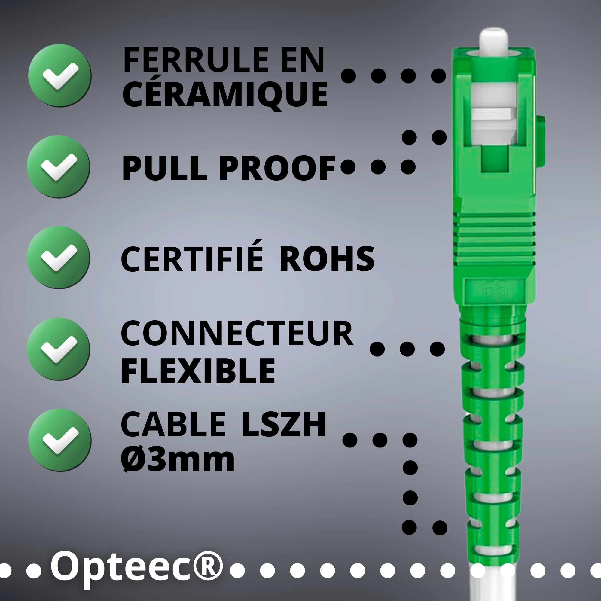 Câble Fibre Optique Blindé 5M SC-APC à SC-APC Renforcé Simplex Monomode Blanc