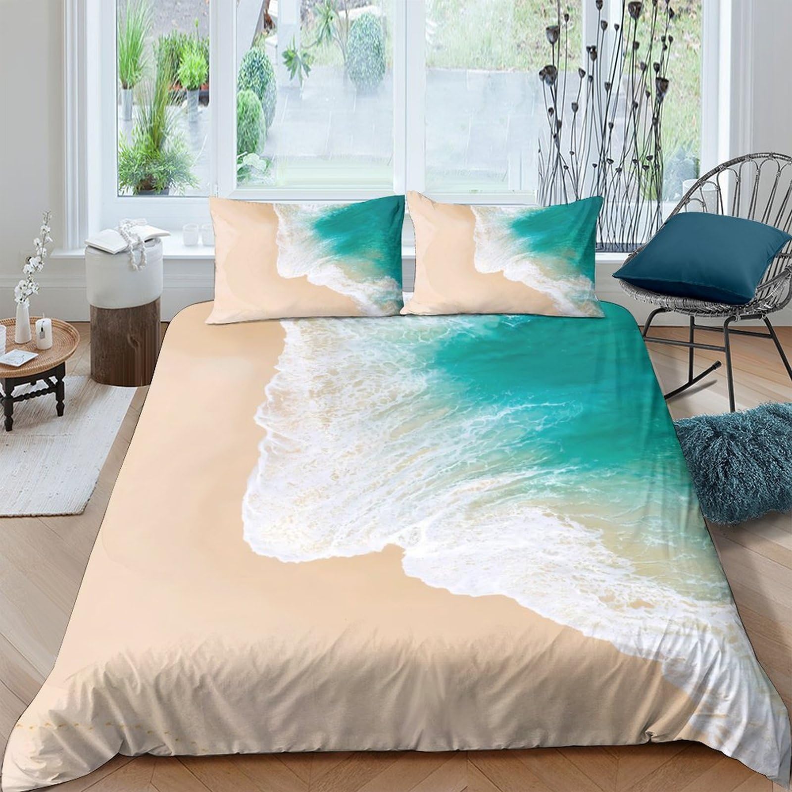 Ctjqhvkz Style-7 3D Printed Ocean Wave Beach Fitted Sheet Microfiber Soft Sand Art Bed Cover For Bedroom Dorm Decor Mattress Protection Single（135X200cm）
