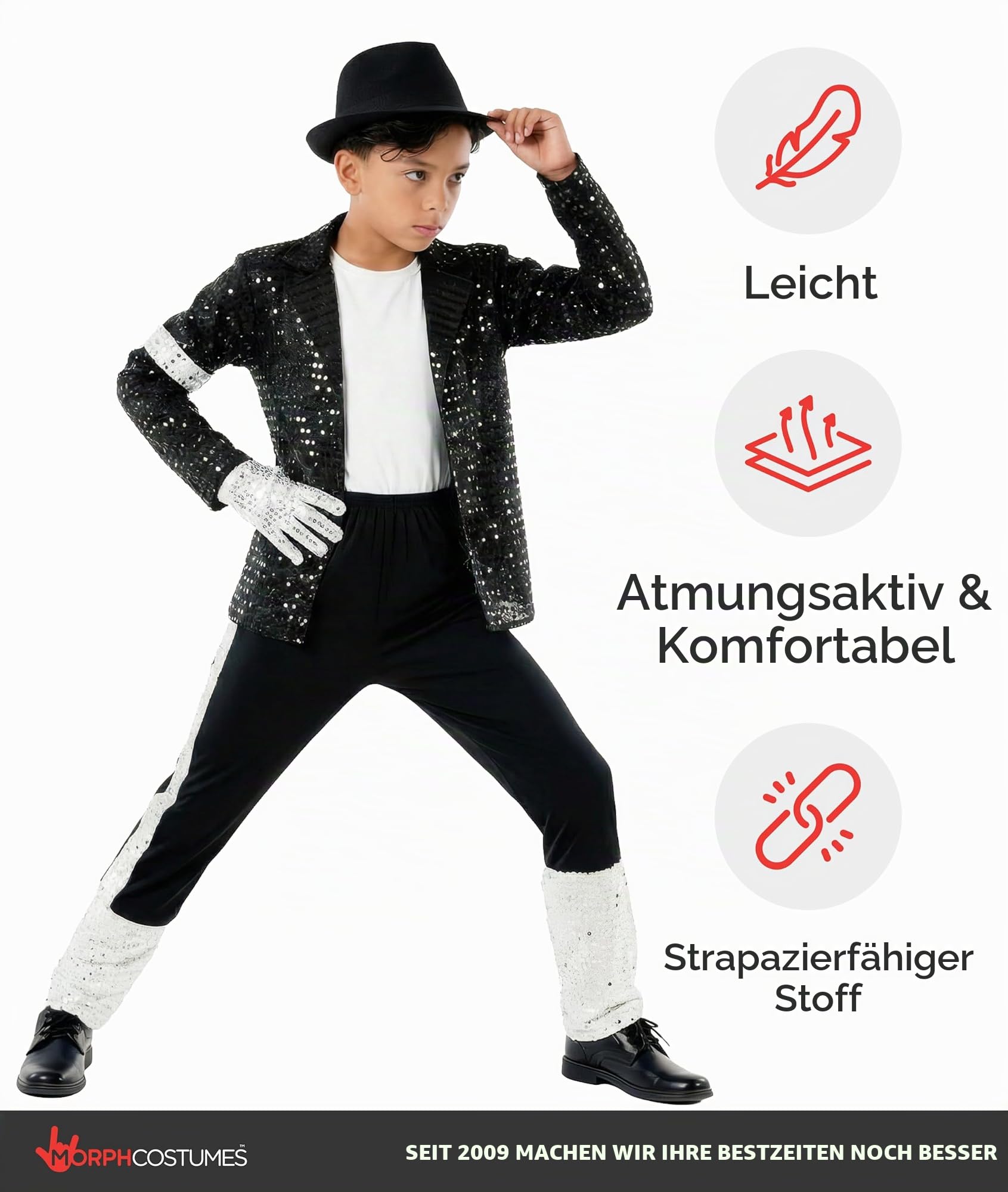 Morph Popstar Kostüm Kinder, 80er Jahre Halloween Kostüm Kinder