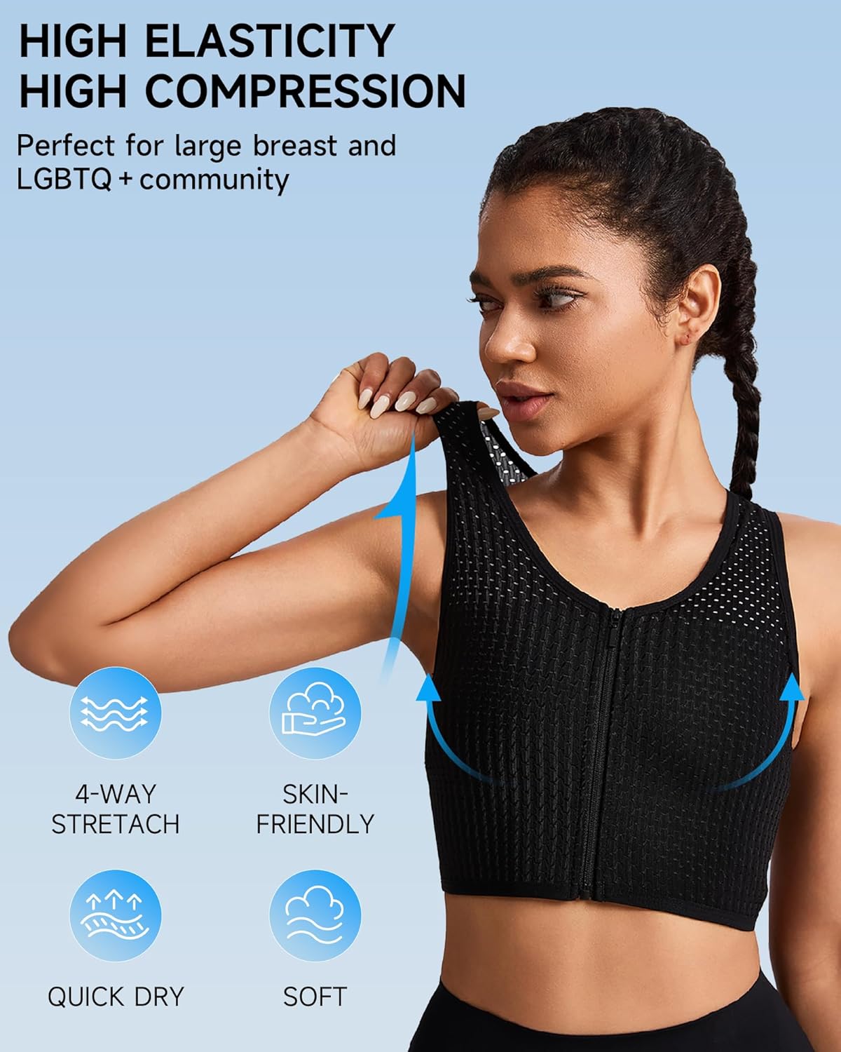 INRANXISM Women Chest Binder FTM Transgender Zip Up Elastic Breast Binder Breathable Half Cool Fabric Tank Top - Image 3