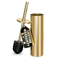 Novsix Gold Toilet Brush and Holder Set - Brushed Stainless Steel with Replaceable Head, Removable Bowl & Splash Protection
