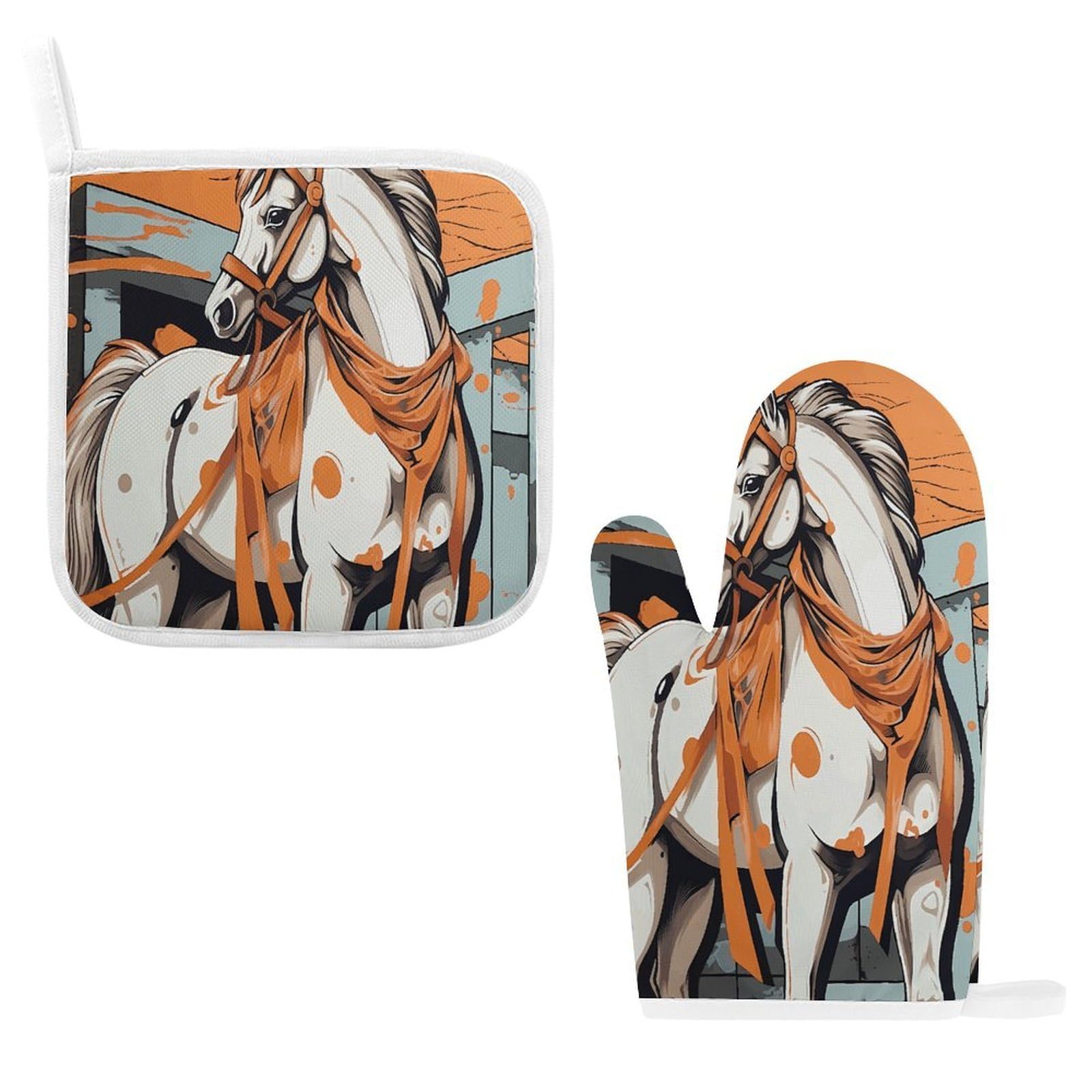 Btcowzrv Style A Cartoon Horse Oven Mitts And Pot Holders 2Pcs Set