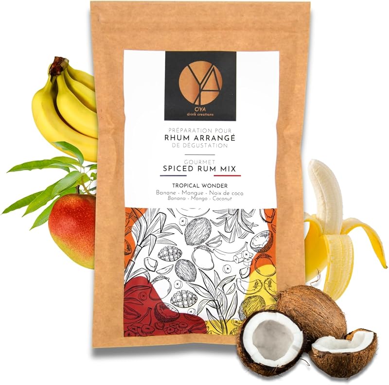OYA - Préparation pour Rhum Arrangé de Dégustation TROPICAL WONDER - Banane Mangue Noix de Coco (pour 70cl de rhum) - Idée Cadeau Anniversaire Fête des Pères