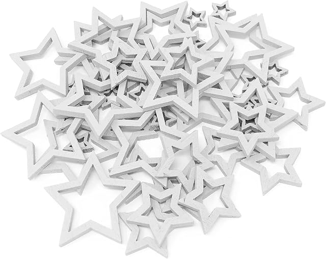 Special Touches White Mixed Size Cut-Out Open Stars Christmas Craft Scrapbook Vintage Confetti Star - Pack of 50