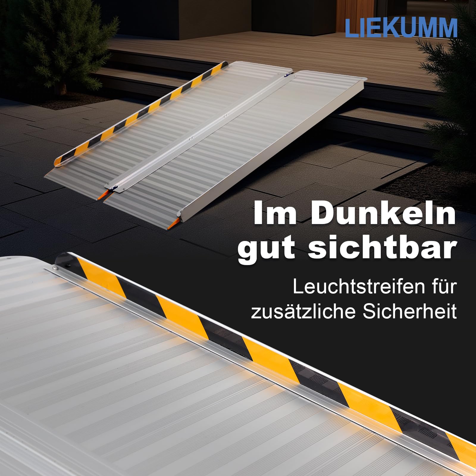 LIEKUMM Składana rampa dla wózków inwalidzkich, 60 x 76 cm, nośność 450 kg, antypoślizgowa, aluminiowa rampa progowa dla wózków inwalidzkich, schodów, drzwi, skuterów mobilnych
