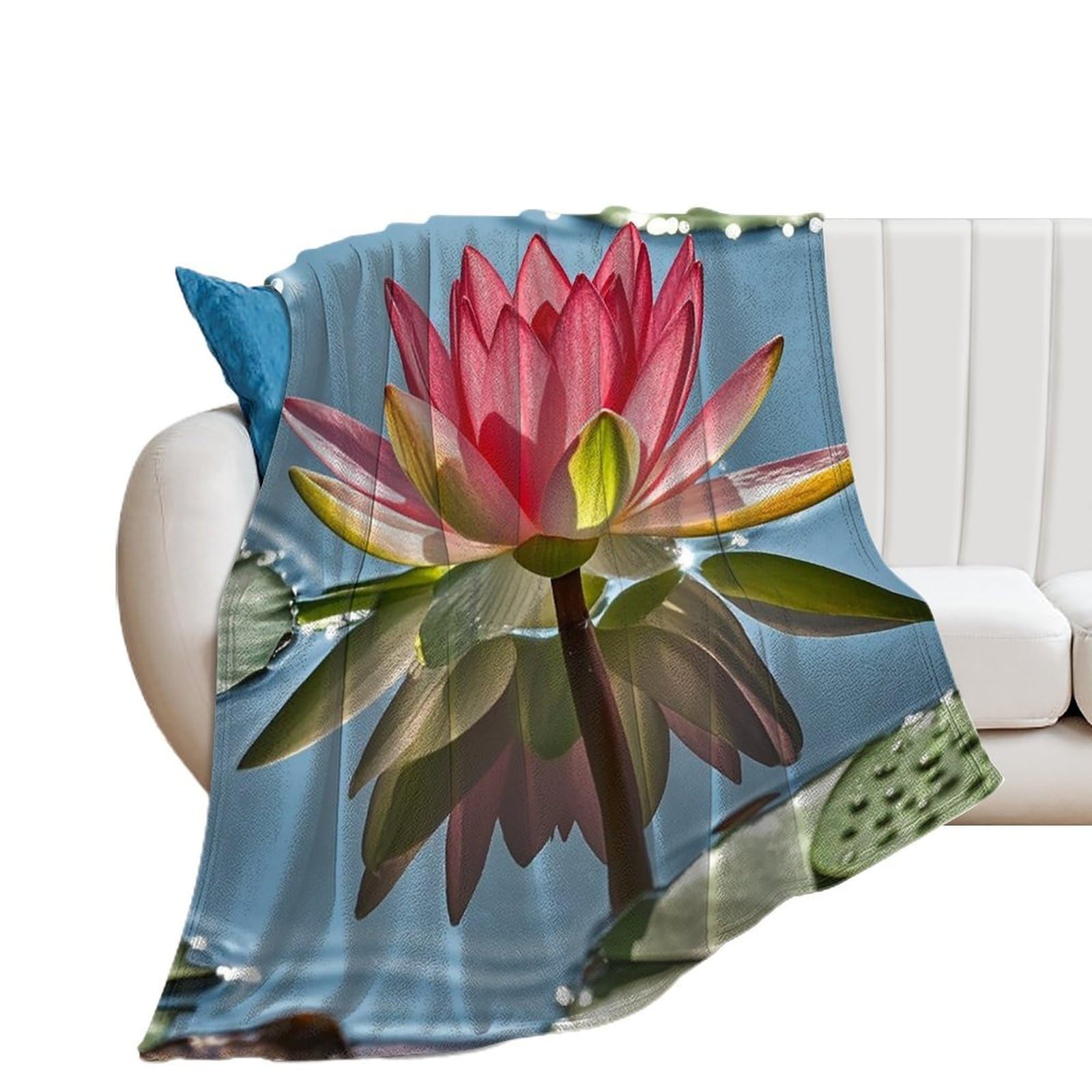 Couverture flanelle fleurs de lotus grand plaid doux pour soirée cocooning canapé