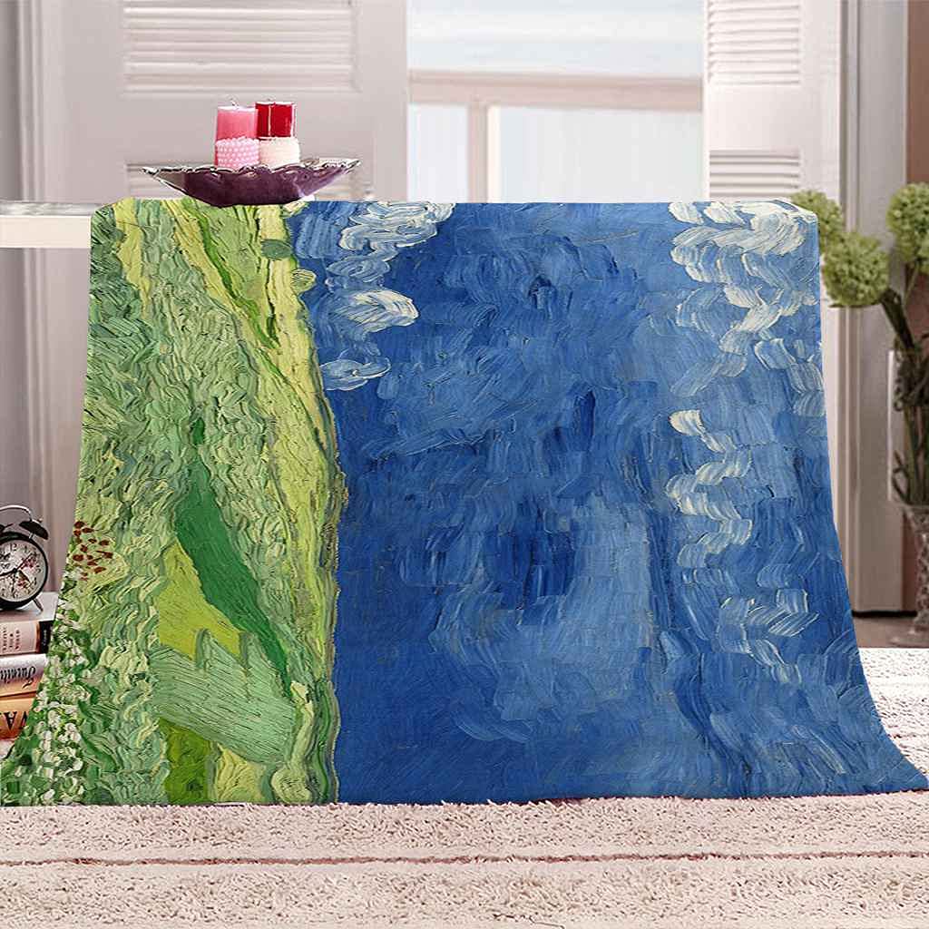 Couverture Polaire en Flanelle Bleue 150x200 Plaid Peinture Huile
