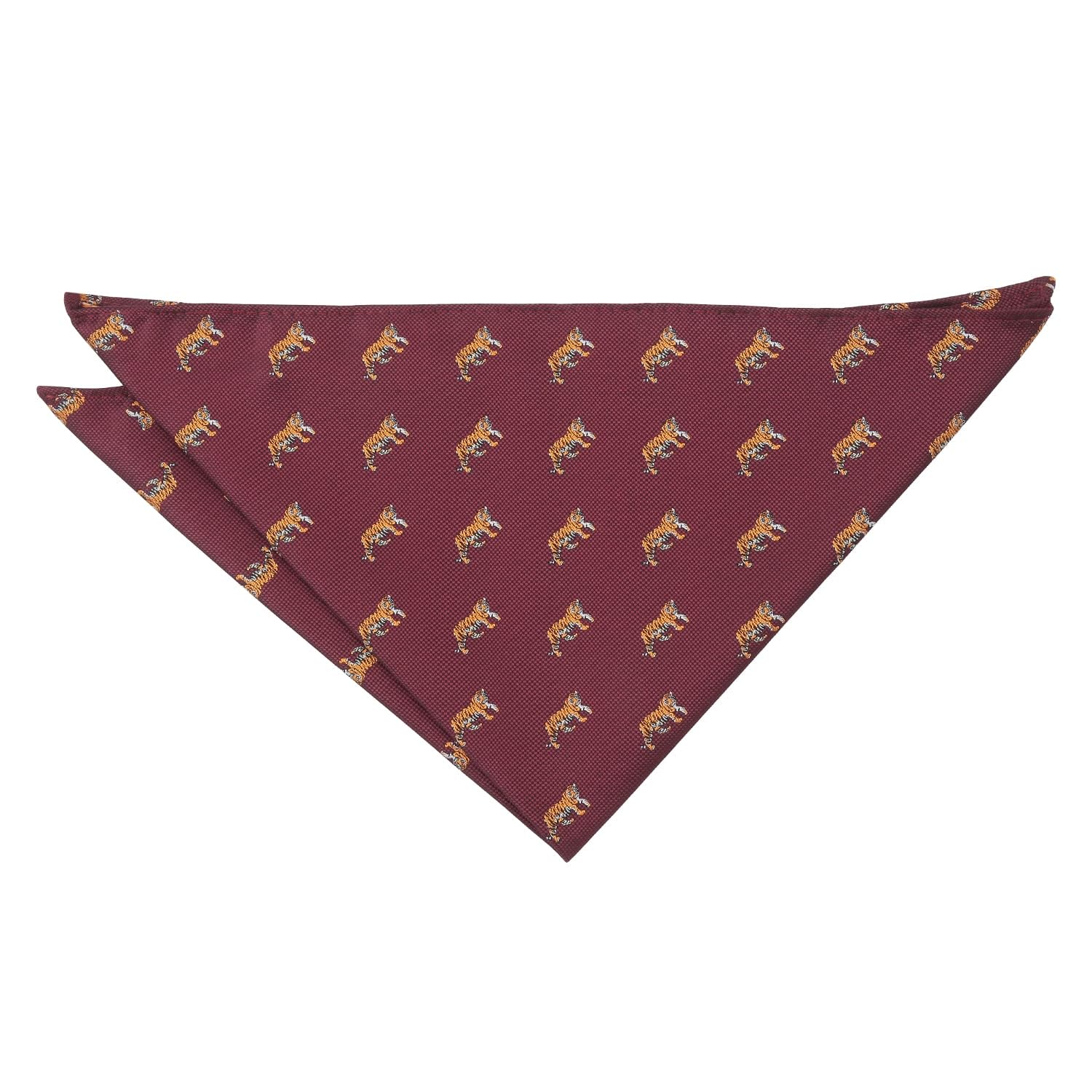 DQT Men's Embroidered Animals Novelty Handkerchief Pocket Square - Burgundy Tiger