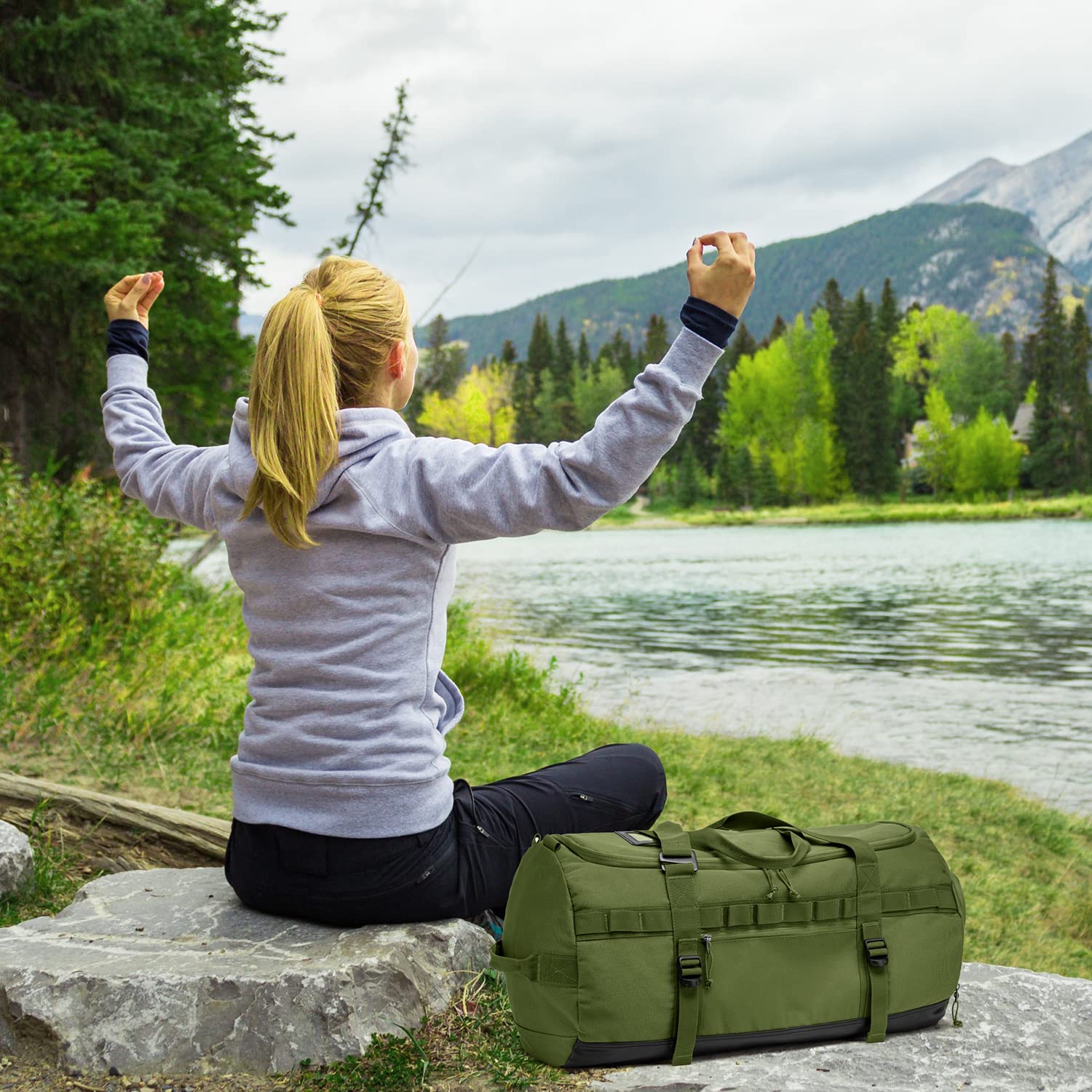 Sac de Sport Homme 60L Grand Sac de Voyage Week-End avec Compartiment de Chaussures et Poche Humide Sac de Voyage Femmes Imperméable pour Fitness Voyage, Vert