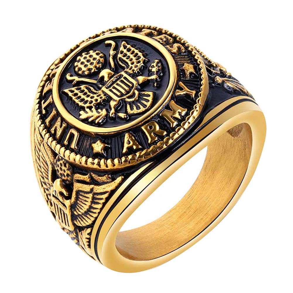 JAJAFOOKTitanium Steel Army Military Ring Eagle Medal Rings for Men Vintage Jewelry