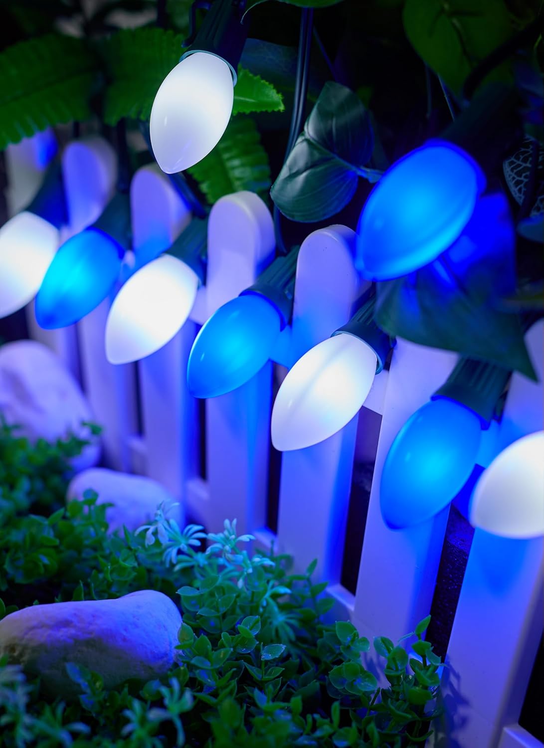 Vintage C9 LED Christmas Lights Outdoor, 100 Feet C9 String Lights with 50 Shatterproof C9 Bulbs, Waterproof Connectable Christmas Tree Lights for Outside Roofline Patio Xmas Decor, Blue & Pure White