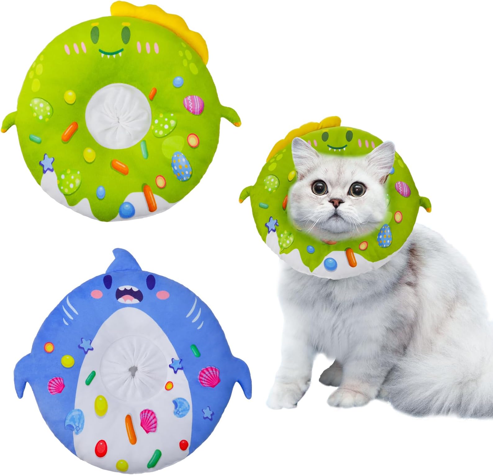 libfrnt 2 Pcs Cat Cone Collar Soft, Cute Dinosaur and