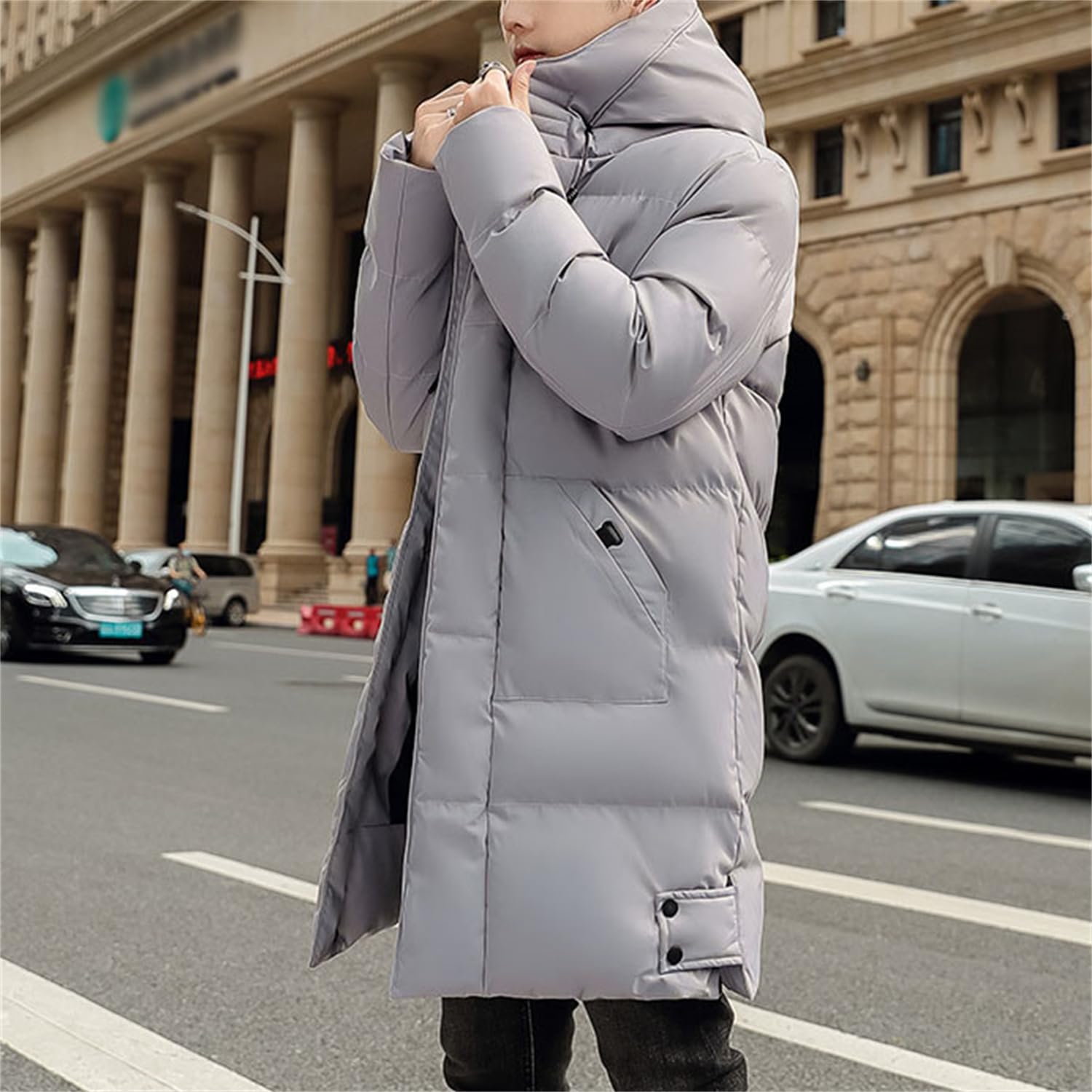 Piumino Lungo Uomo Piumino Giacca Calda Invernale con Cappuccio Giacca Invernale Ispessita Giacca Parka Cappotto Trapuntato con Cappuccio Giacca Termica per Il Tempo Libero