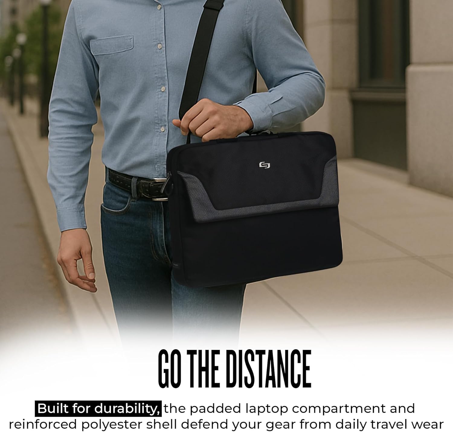 Solo New York Briefcase - Laptop Carrying Bag for Women & Men, Brief for Travel & Work, Full Length Front Pocket, Adjustable Shoulder Strap, Fits 14" Computer - Flatiron Slim, Black - Image 6