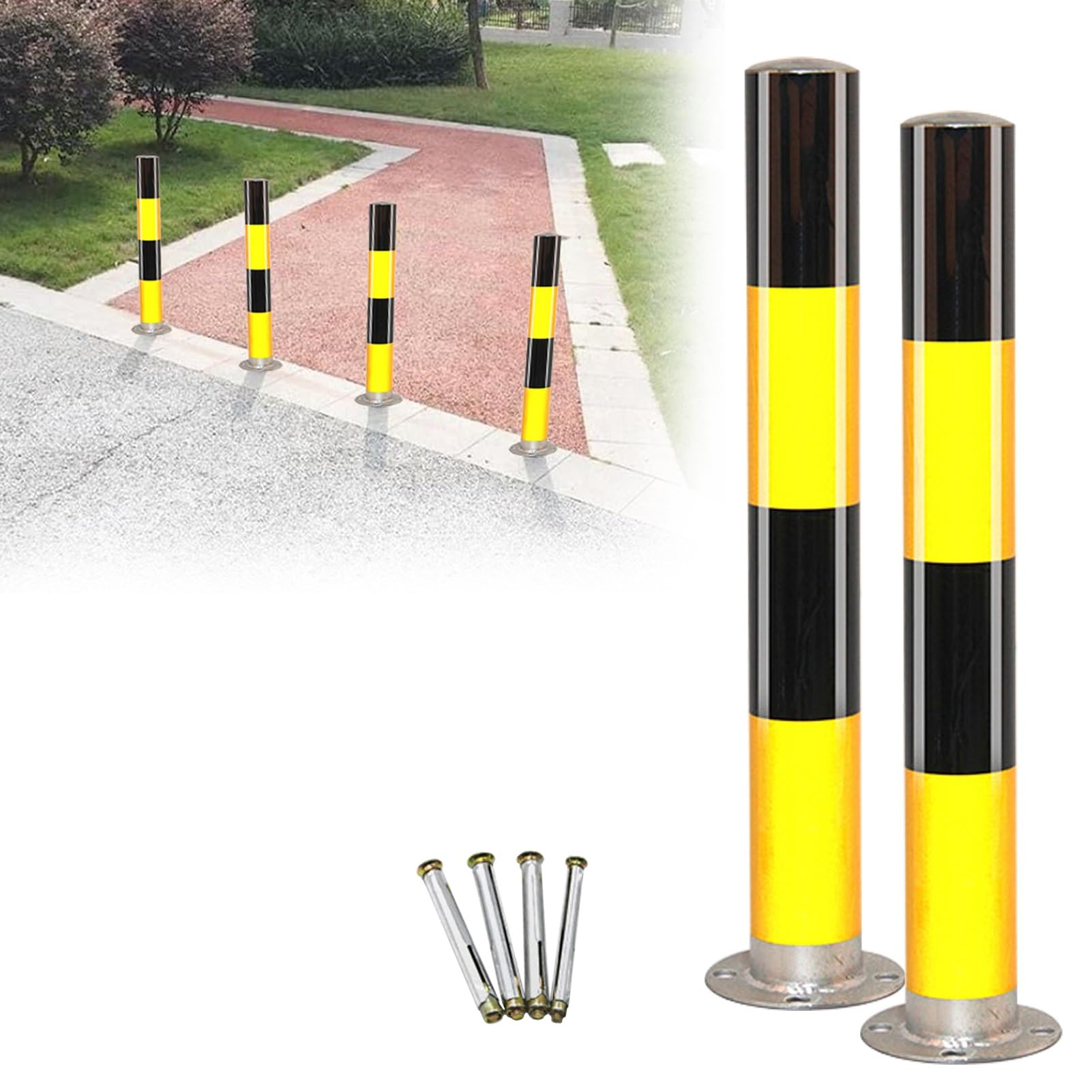 Słupek bariery parkingowej o dużej wytrzymałości | Kolumna ostrzegawcza | Blokada przestrzeni, odblaskowy filar przykręcany w nocy(Black Yellow,9 x 60cm)