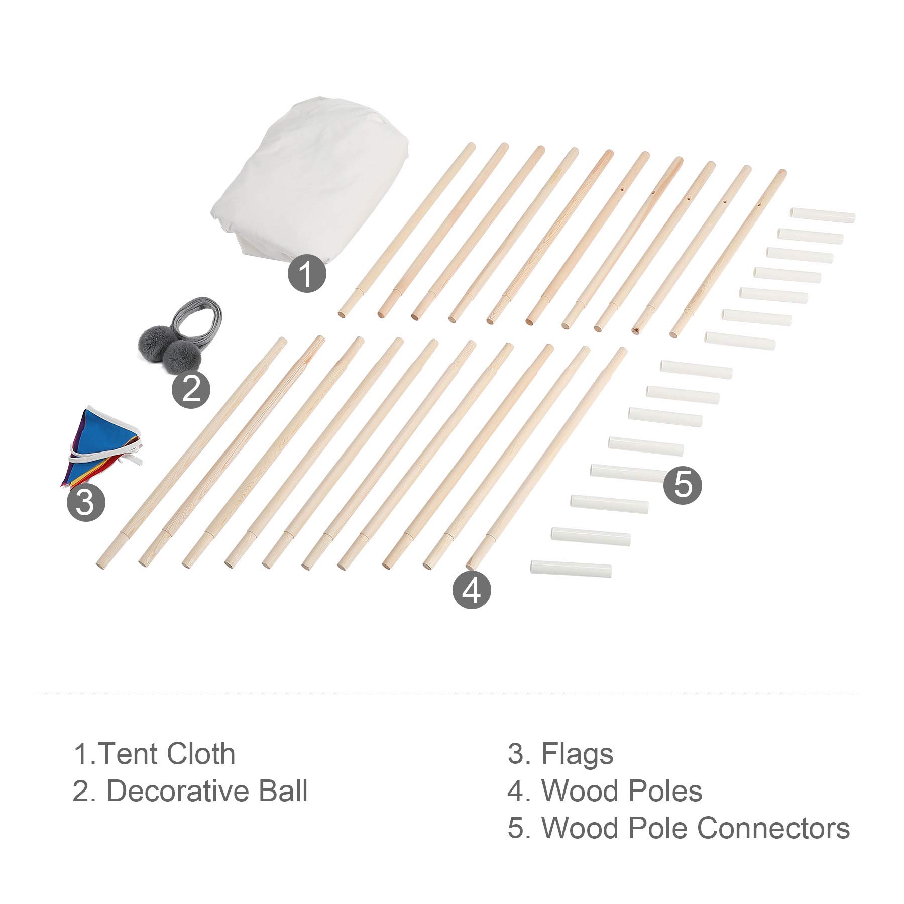 CO-Z Teepee Play Tent Foldable for Kids with Banners - Super Large, for at Least 2 Children - CPST Certificated (5 Poles - 85 Inches Height - Tarp Bottom)