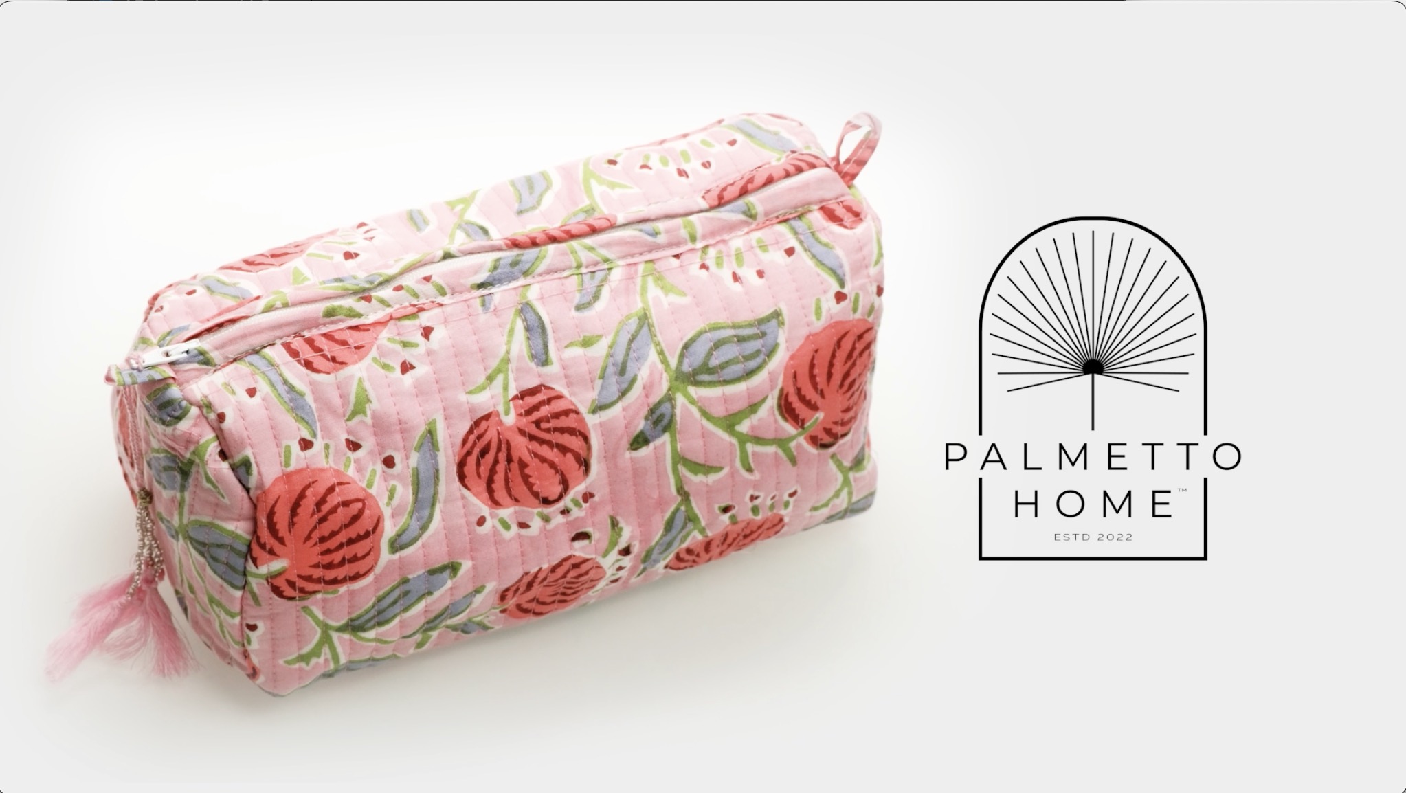 Palmetto Home Kulturbeutel & Make-up-Tasche – Boho-Blumen-Blockdruck, Wasserabweisend, Mit Reißverschluss