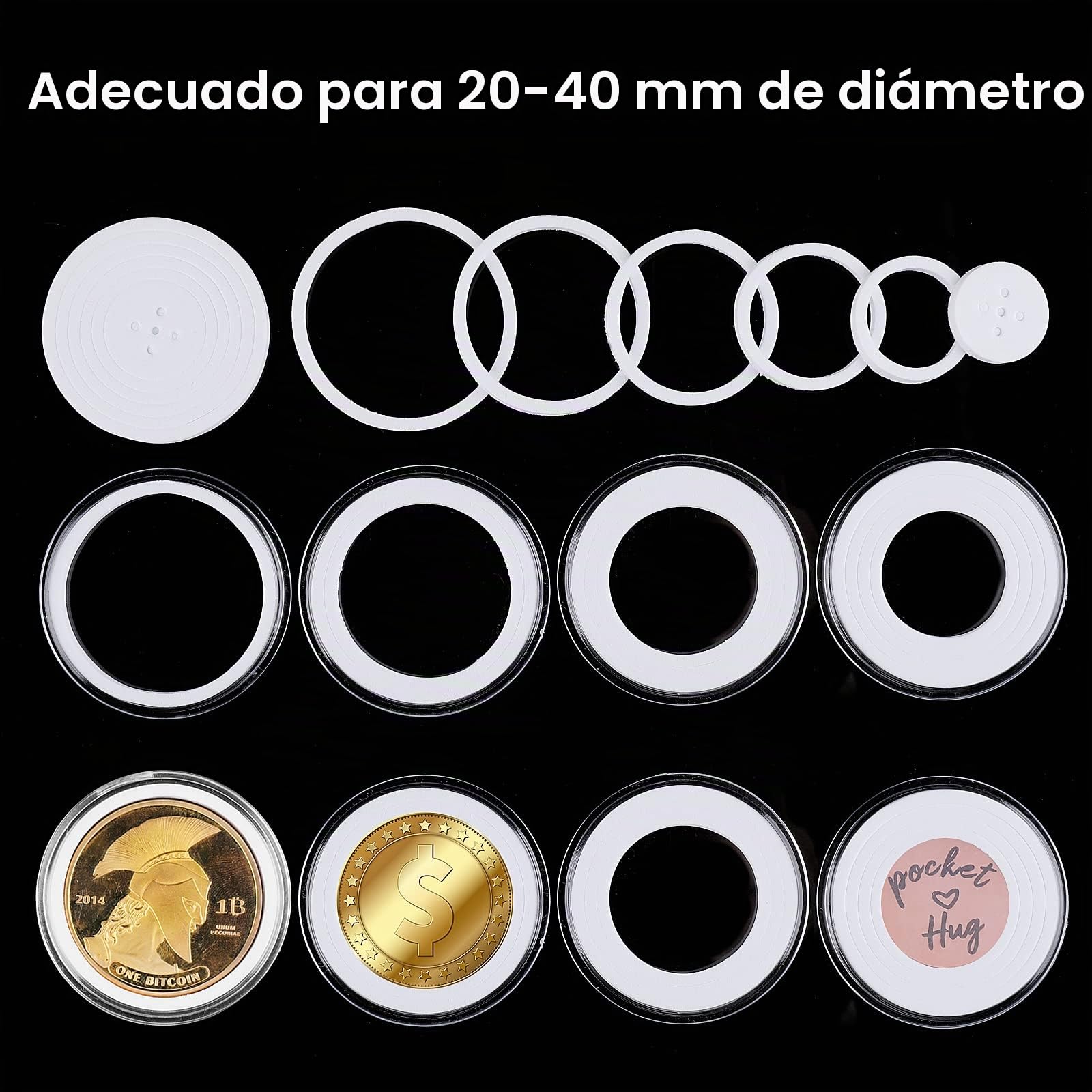 Grevosea 12 Cápsulas Transparentes Para Monedas De 46 Mm Con Espaciadores Ajustables – Protección Antiarañazos Y Oxidación