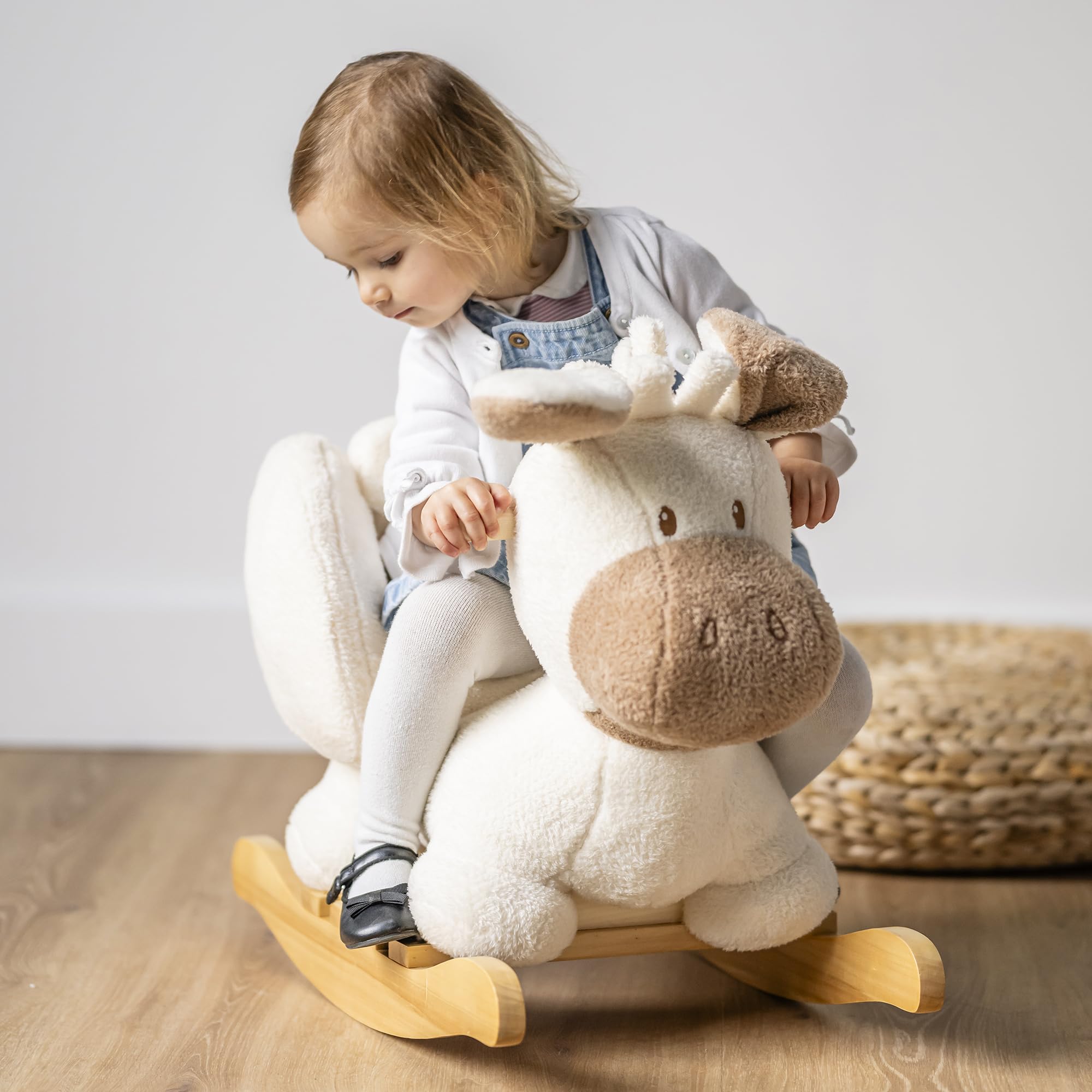 Nattou Schaukeltier, Esel, Inkl. Sicherheitsgurt, Fröhliches Hin- und Herschaukeln, 100% Polyester, Teddy, Ecru