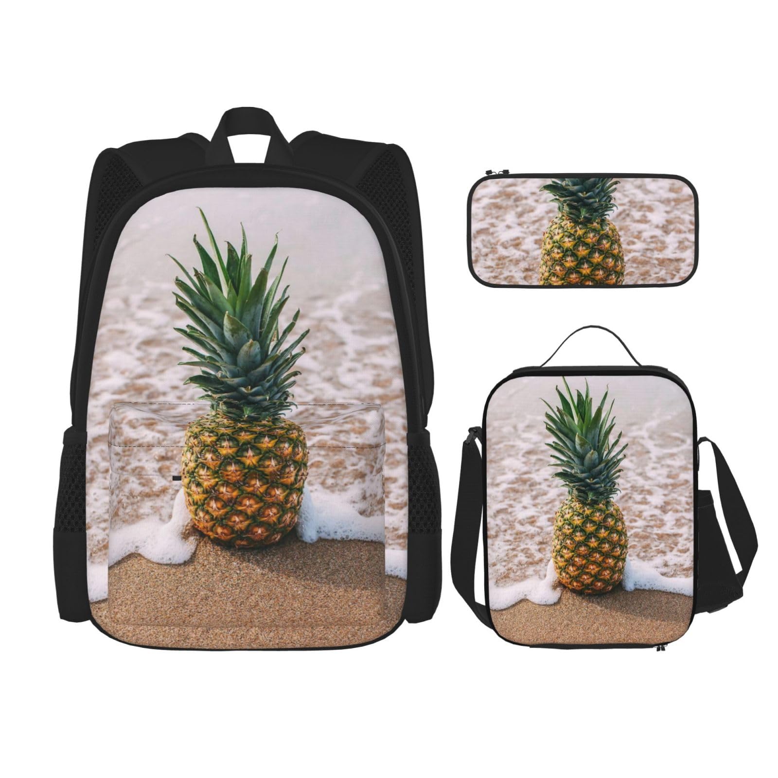 Sac à dos 3 pièces imprimé ananas OUSIKA avec trousse - 8