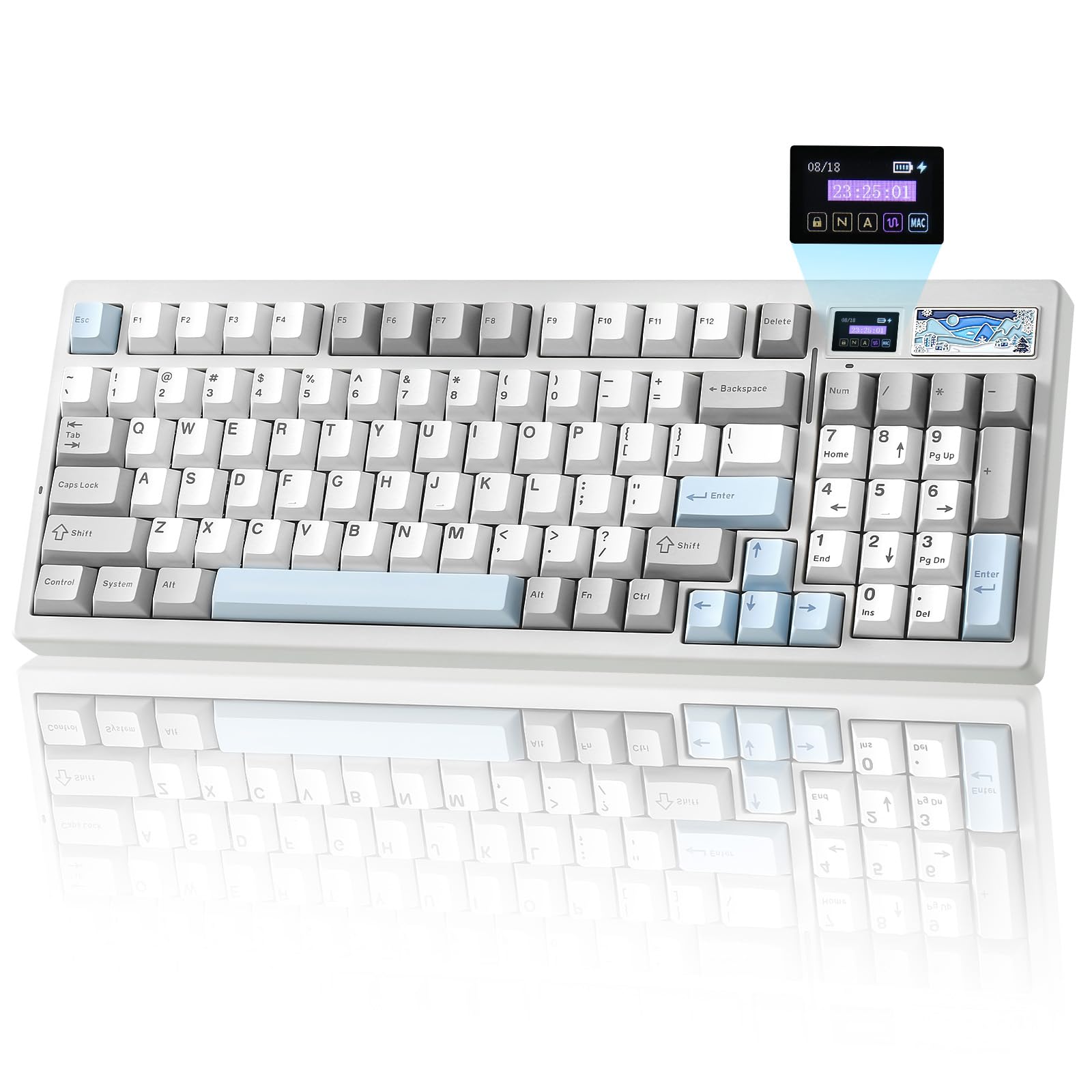 YUNZII IF99 Wireless Mechanical Gaming Keyboard with Smart LCD Display, QMK/VIA Programmable BT/2.4G/USB-C Gasket Hot Swap RGB 96% Layout for Mac/Win (White, Cocoa Cream V2 Switch)