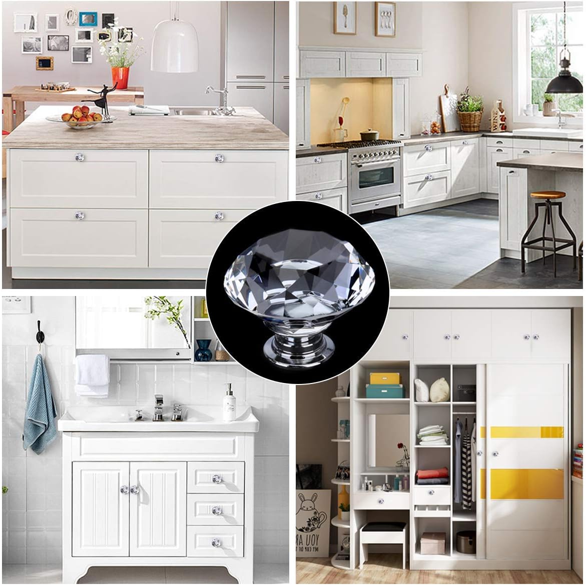 HOMEIDEAS 25PCS 30MM Crystal Drawer Knobs Glass Cabinet Knobs Diamond Shaped Drawer Pulls Handle for Home, Cabinet, Cupboard and Dresser, 3 Size Screws