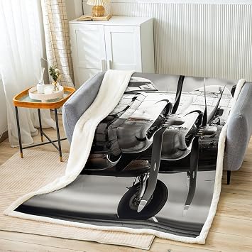3D Airplane Fleece Throw Blanket Super Soft Cozy Retro Aircraft Sherpa Blanket for Kids Women Adults Aircraft Runway Plush Blanket Transportation Fuzzy Blankets for Sofa Bed Couch30x40 Inches