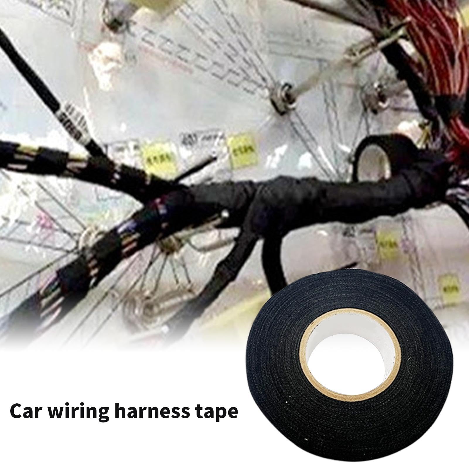 Wire Harness Tape - Self-Adhesive Fabric Heat Resistant Wrap for Automotive Electrical Engine Loom | 49.21ft/Roll Friction Tape