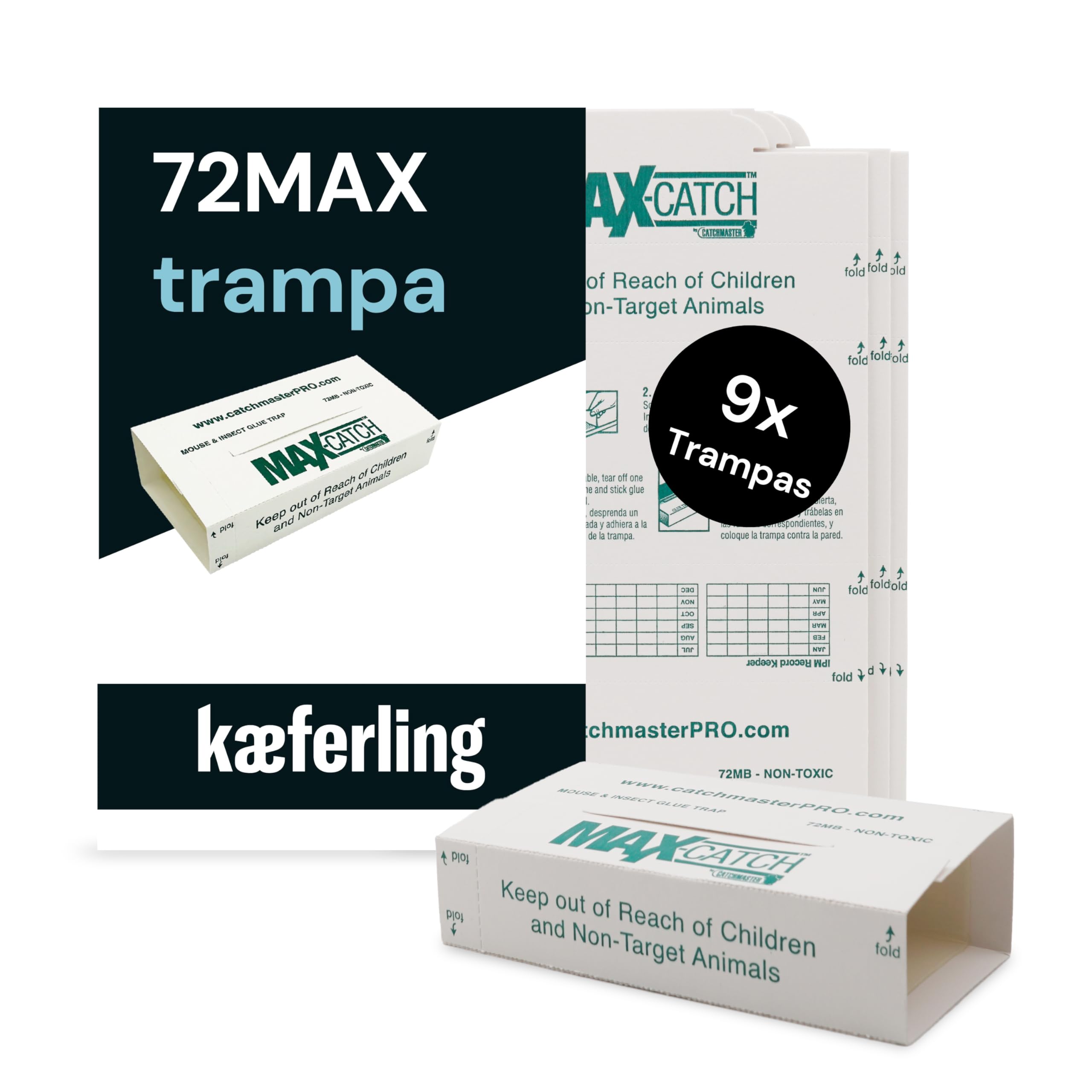 Catchmaster 72MAX 9X Trampas para Ratones Adhesiva | Sin Veneno | Trampas efectivas para Ratones Pegamento | Fácil de Usar | Atrapa para Uso en Interiores