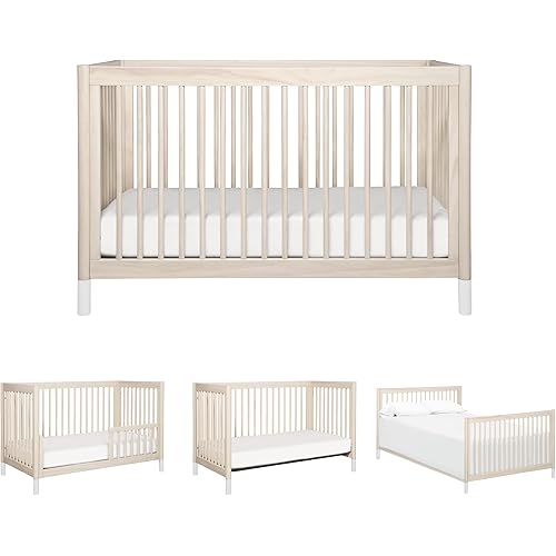 Babyletto Gelato 4-in-1 Convertible Baby Crib with Wooden Toddler Bed, Daybed & Full-Size Bed Conversion - GREENGUARD Gold Certified - 4 Adjustable Mattress Heights - Washed Natural & White