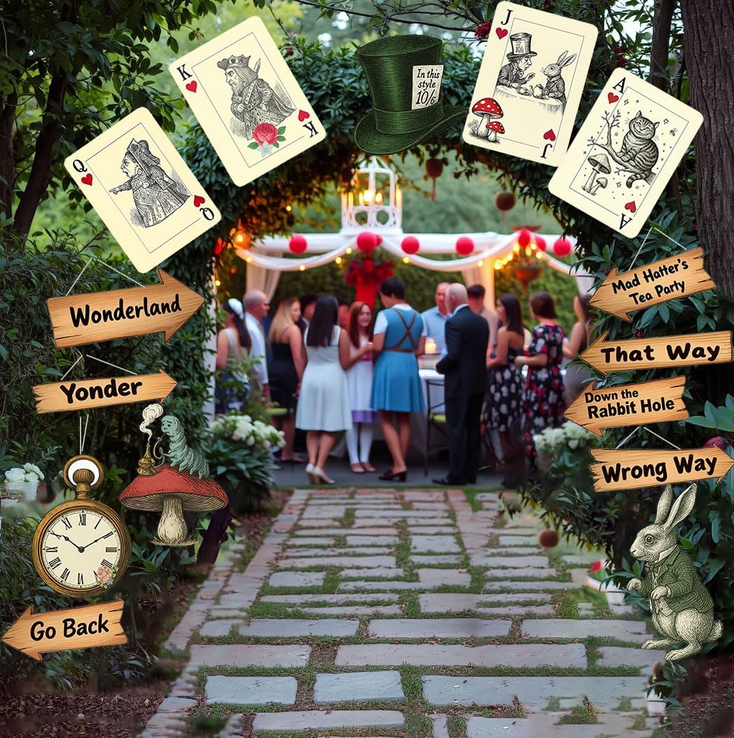 Amazon.com: Alice Party Decorations,Wonderland Party Decor, 15 Pcs Alice  Trunk or Treat Wonderland Tea Party Decor,Vintage Style Wall Art Paper  Sticker Set : Home & Kitchen