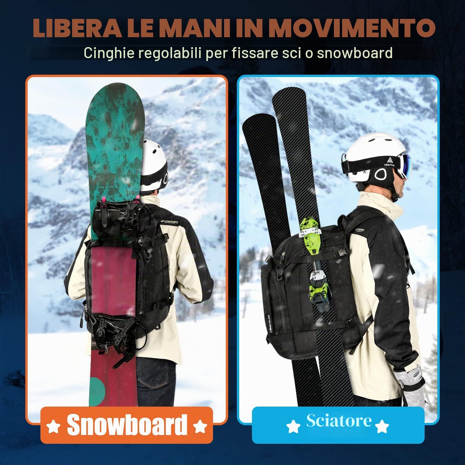 Hikenture Zaino per scarponi da sci, borsa da sci imbottita da 50 litri e borsa per scarponi da snowboard, con fori di scarico, borsa da sci resistente all'acqua di grande capacità, per scarponi da sci, casco, occhiali, vestiti, guanti, attrezzatura da sn