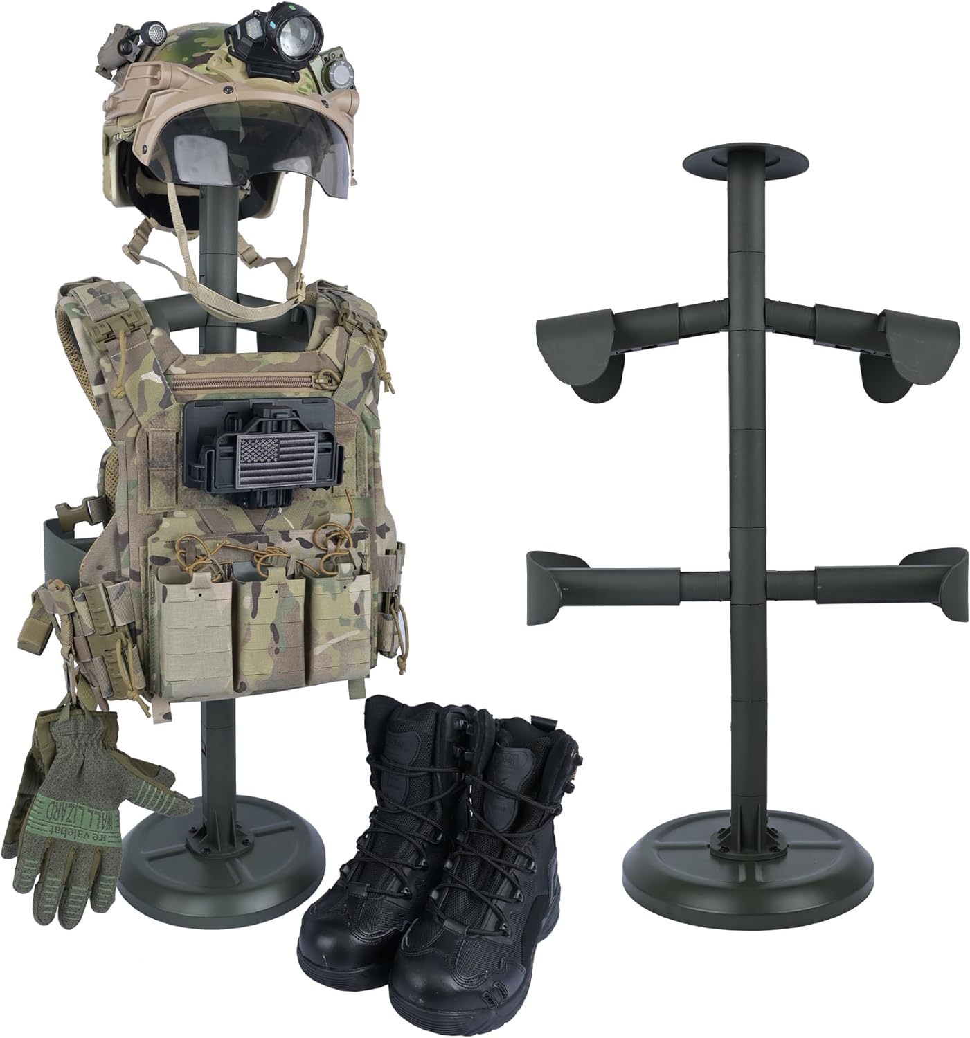 Body Armor Stand, Tabletop Tactical Gear Stand Helmet Vest Belt Display Rack, Adjustable Free-Standing Organizer for Tactical Gear and Police Duty Gear