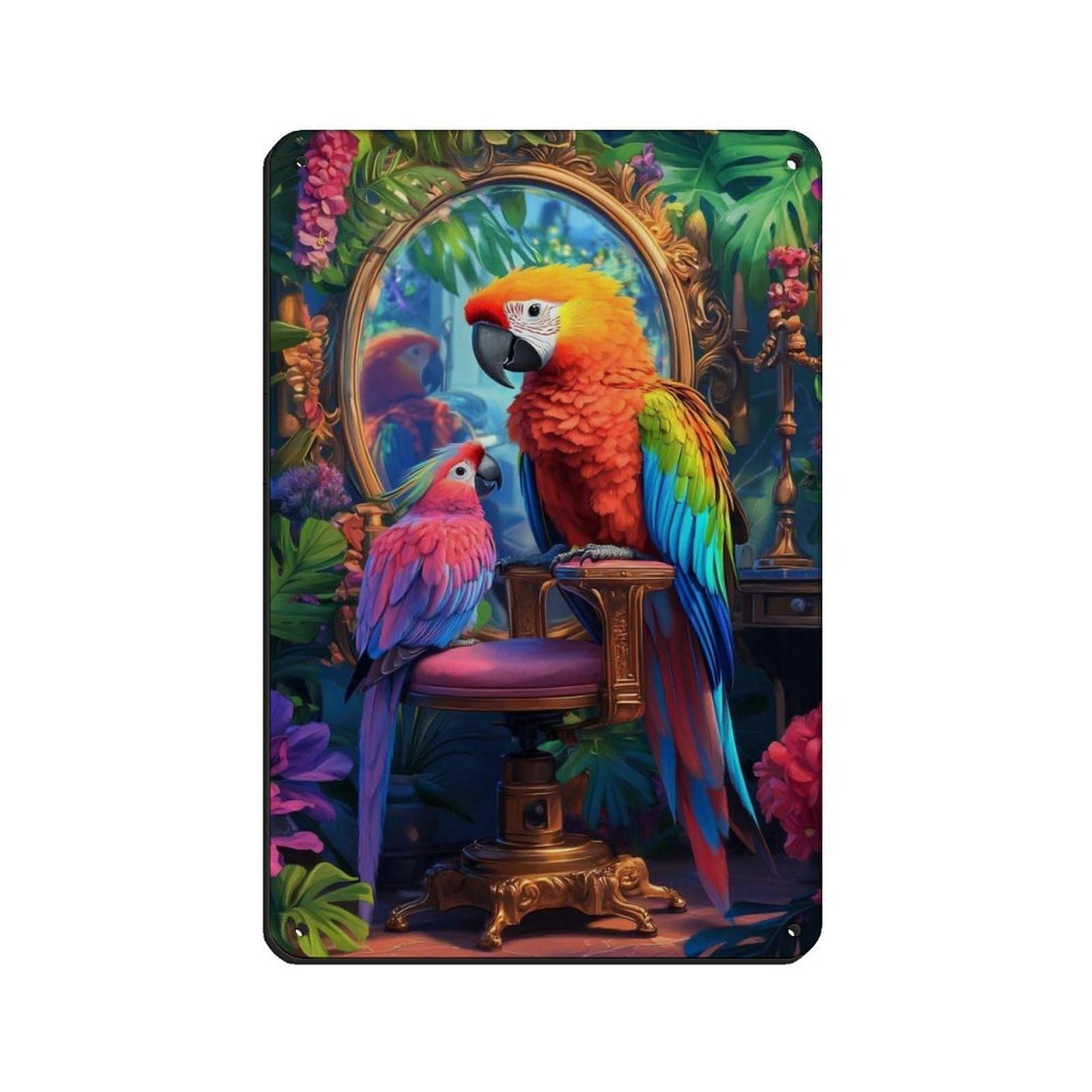 Colorful Exotic Parrot,Vibrant Jungle Animal Tin Sign Vintage Metal Pub Club Cafe Bar Home Wall Art Decoration Poster Retro 8x12inch(20x30cm)