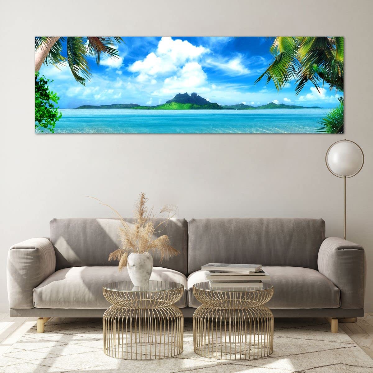 Panorama Bilder auf Glas 160x50cm Glasbild Strand Urlaub Insel Palme Groß XXL Wanddeko Bild im Glas Schlafzimmer Küche Wandbilder Dekoration Wohnzimmer Modern Wand Kunstdruck Art GAB160x50-2528