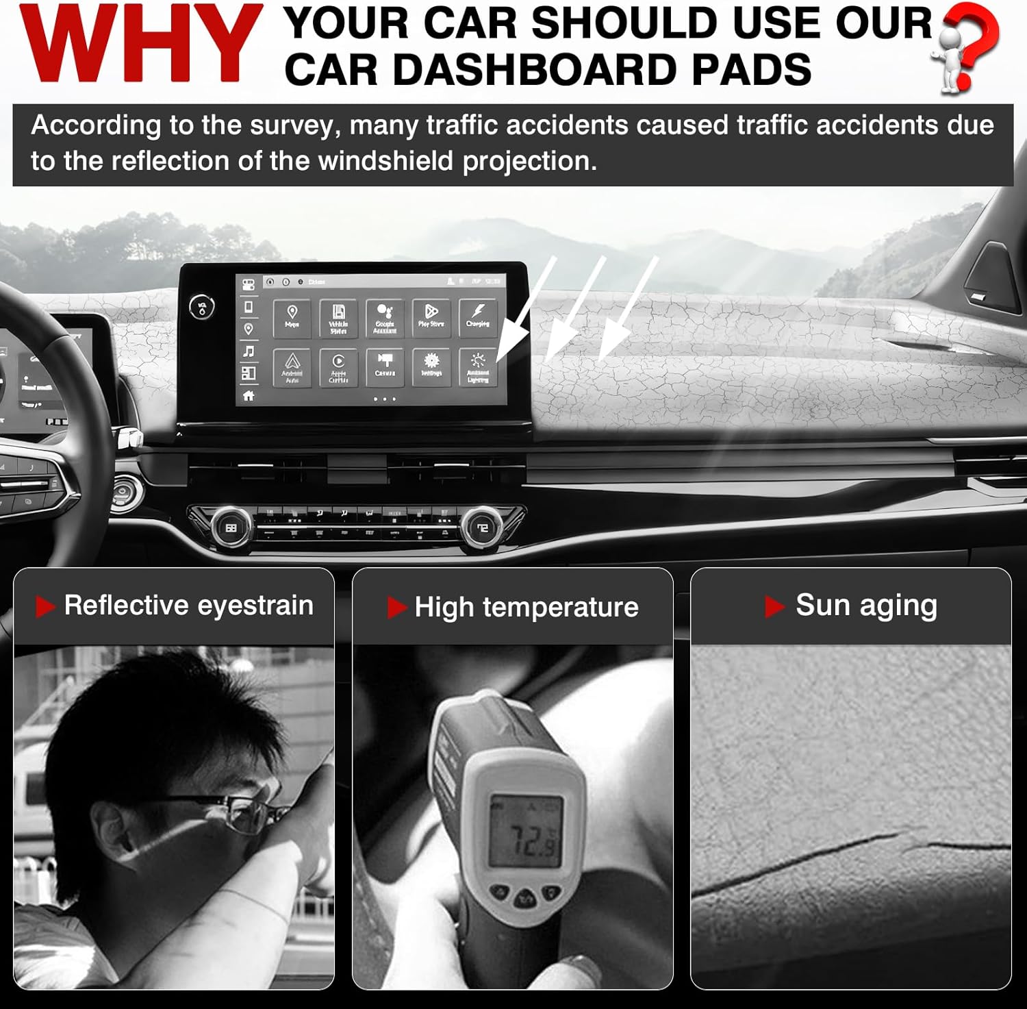 Autorder Dashboard Cover Mat for Honda Prologue 2024 2025 2026 Accessories Dash Cover Upgrade Velvet Dash Mat Sunshade Glare UV Rays Protector