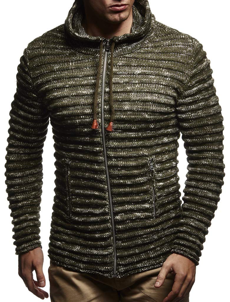 Leif Nelson Strickjacke Herren mit Kapuze & Reissverschluss - Strick Sweatjacke Männer Cardigan für Winter Baumwolle