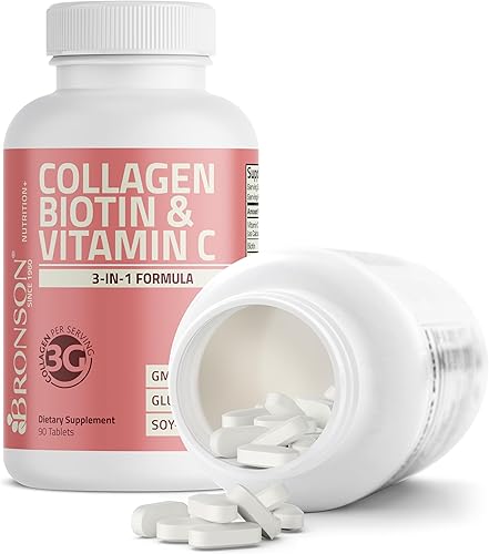 Miniatura 6 de Bronson Péptidos de colágeno de 3000 mg (por porción) con biotina y vitamina C, para el cabello, la piel y las uñas, sin OMG, 90 tabletas
