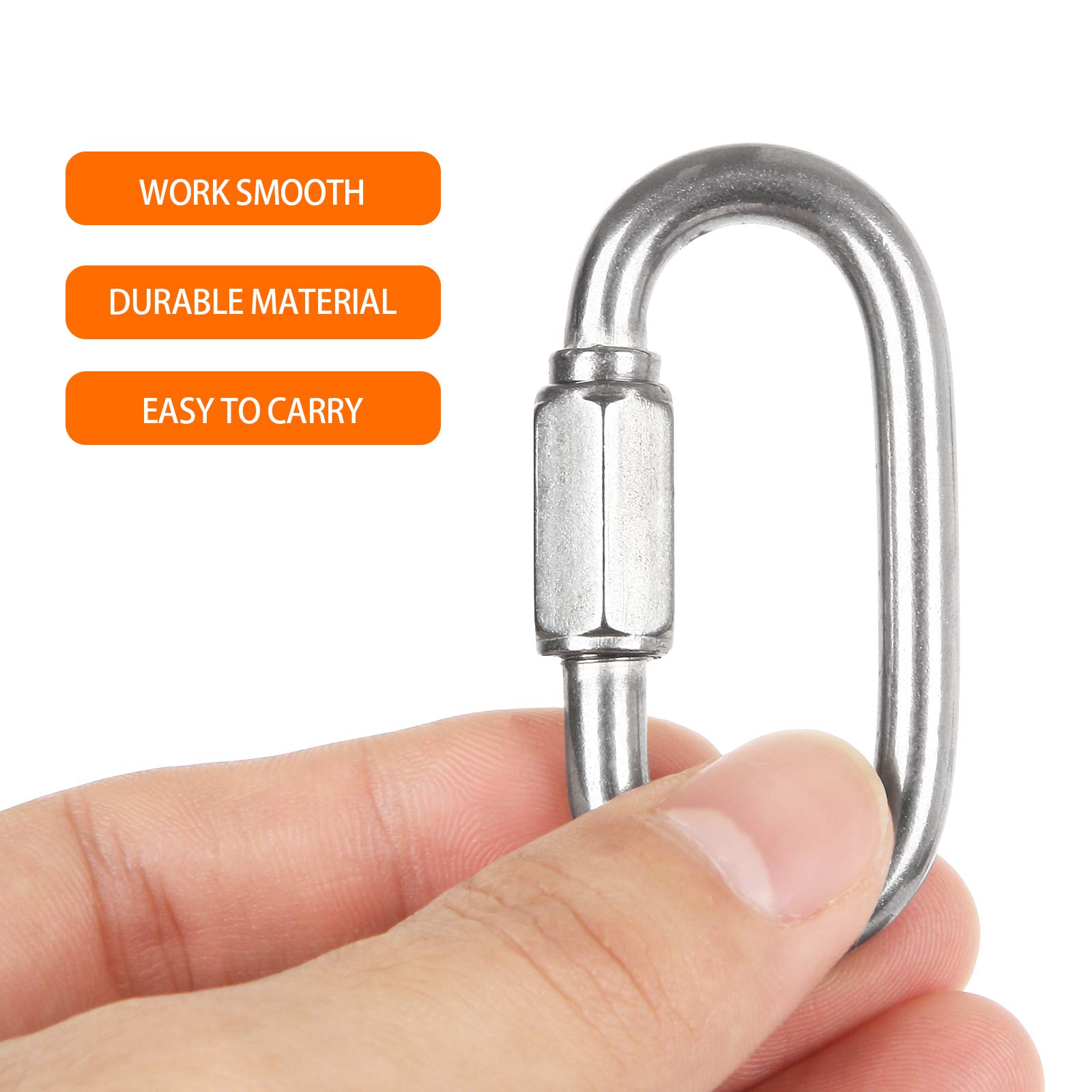 20 eslabones de cadena de acero inoxidable de 1/4 pulgadas, mosquetón ovalado M6 de eslabones rápidos, clip de cadena rápido roscado pequeño, conector de cuerda para camping, senderismo, columpio,