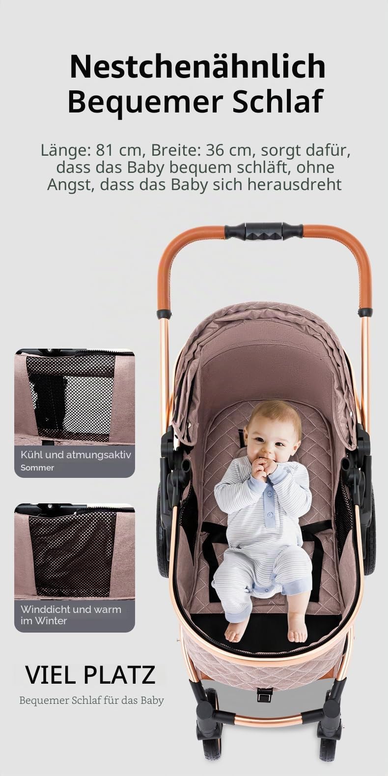 YAZOCO kinderwagen 3 in 1, Zusammenklappbar kinderwagen mit Wickeltasche,Komplettset Becherhalter,Moskitonetz, Fußabdeckung,Sitzzubehör (4 grau)