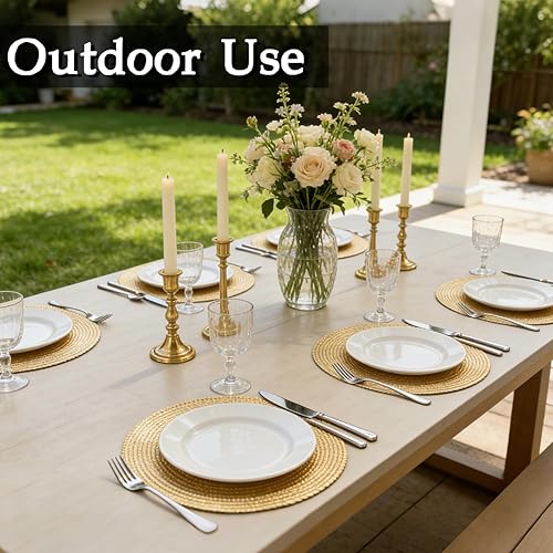 Miniatura 8 de FAVE Juego de 6 manteles individuales de vinilo dorado redondos, diseño de gavilla de trigo de 15 pulgadas, lavables para comedor, eventos, Trigo