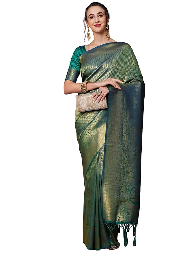 AKHILAM Women's Banarasi Silk Woven Design Saree With Unstitched Blouse Piece (KUNT1880_Parent)