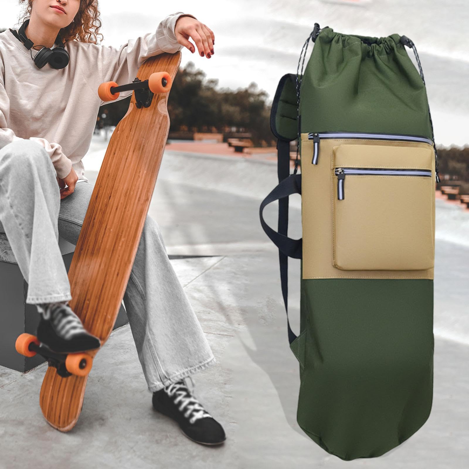 Zaino per Skateboard E Longboard, Zaino Pieghevole con Chiusura a Coulisse E Spallacci Regolabili, Borsa Extra Capiente con Oxford Mate