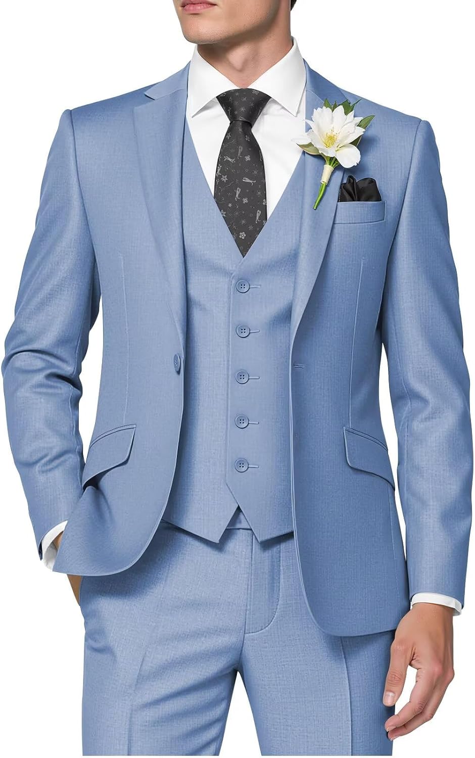 Costumes Et Vestes Homme Costume 3 Pièces HUUTOE Homme - Coupe Ajustée - Blazer 1 Bouton - Veste, Gilet, Pantalon - Mariage, Bureau, Soirée Blazer 1 Bouton Polyester